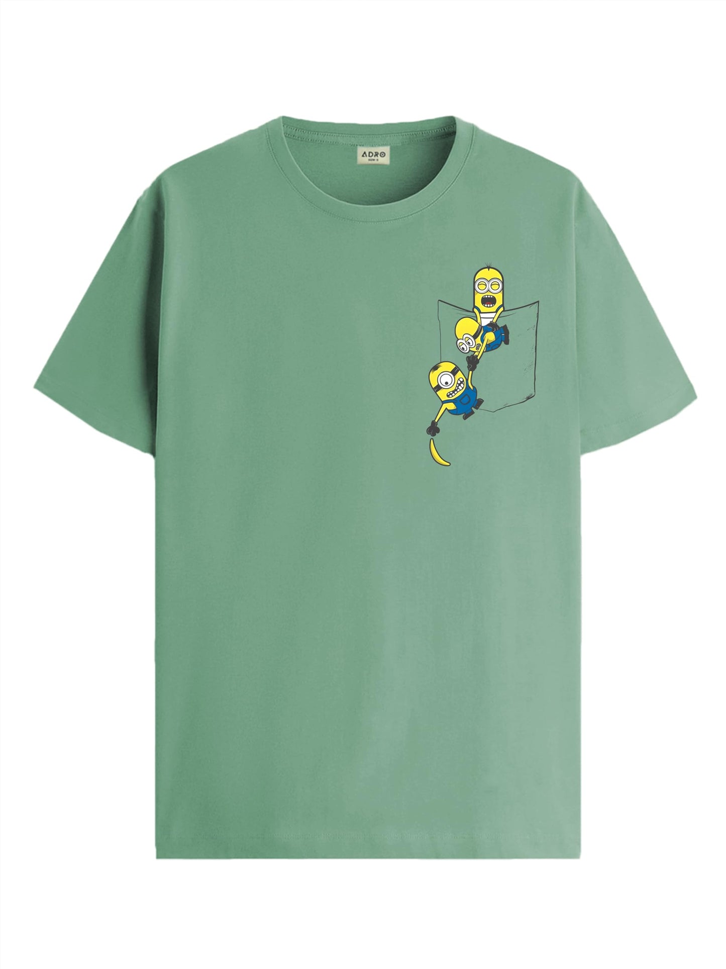 ADRO Men's Solid Regular Fit T-Shirt (RN24-STICK-MINI-PT_Pista
