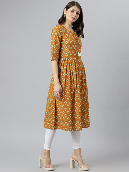 ANNI DESIGNER Women's Polycotton Anarkali Printed Kurta (Moti Mustard_2XL_NEW01_Mustard_XX-Large)