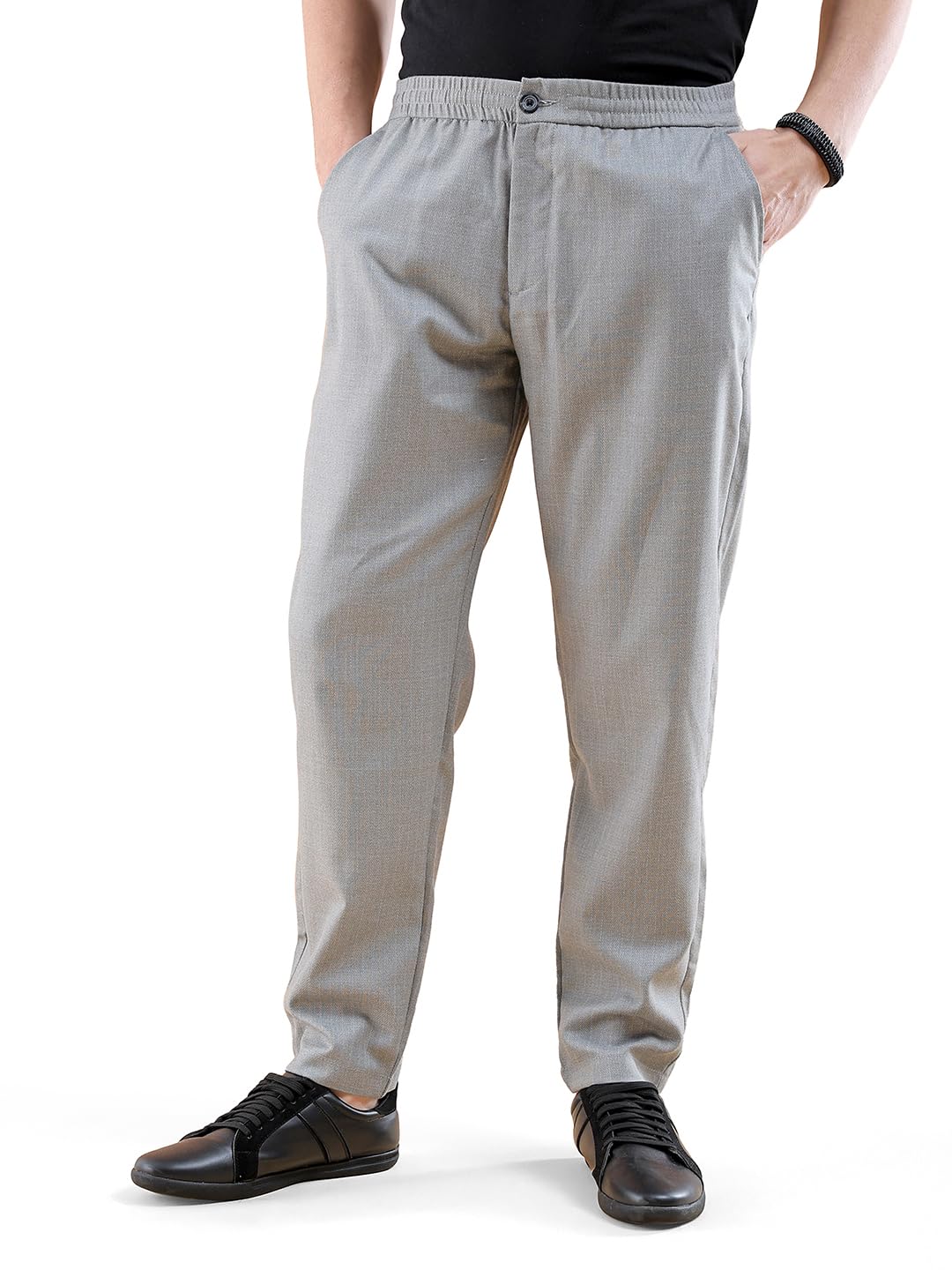 The Indian Garage Co Men Relaxed Cropped Solid Mid-Rise Stretchable Trousers Steel Grey