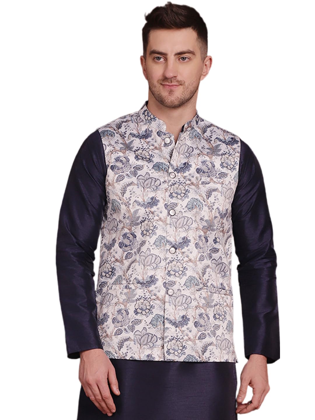 Jompers Mens Floral Printed Nehru Jacket