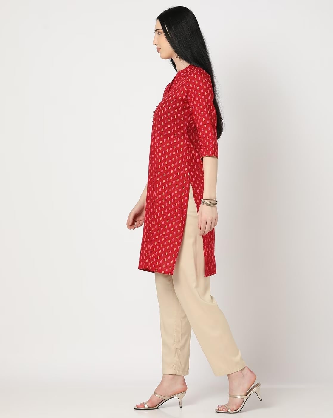 PATLANI Womens Cotton BLENED Sleeveless Printed Full Stitched Kurti.(k-199) Red