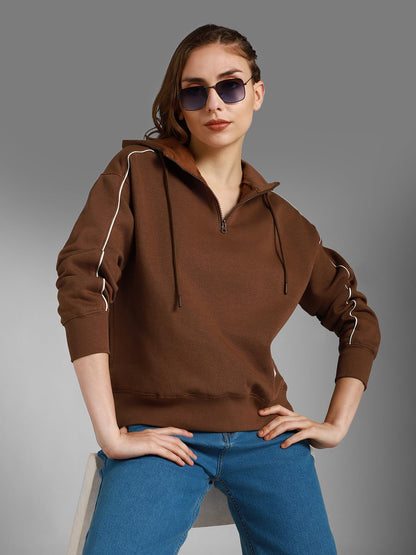 High Star WomenS Cotton Hooded Neck Sweatshirt (Hswssw23008_Bn_Brown