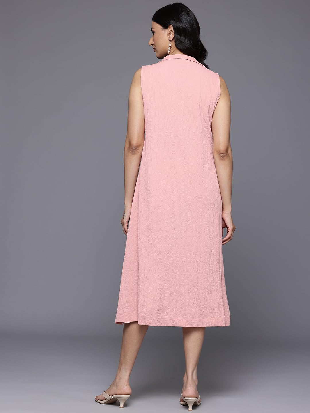 Varanga Women Peach Front Placket Deatiled A-Line Dress
