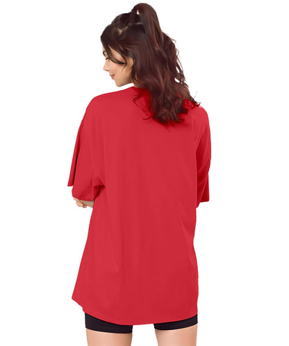 SHODOX Womens Cotton Blend Oversized Drop Shoulder Solid T-Shirt(Pack of 1)