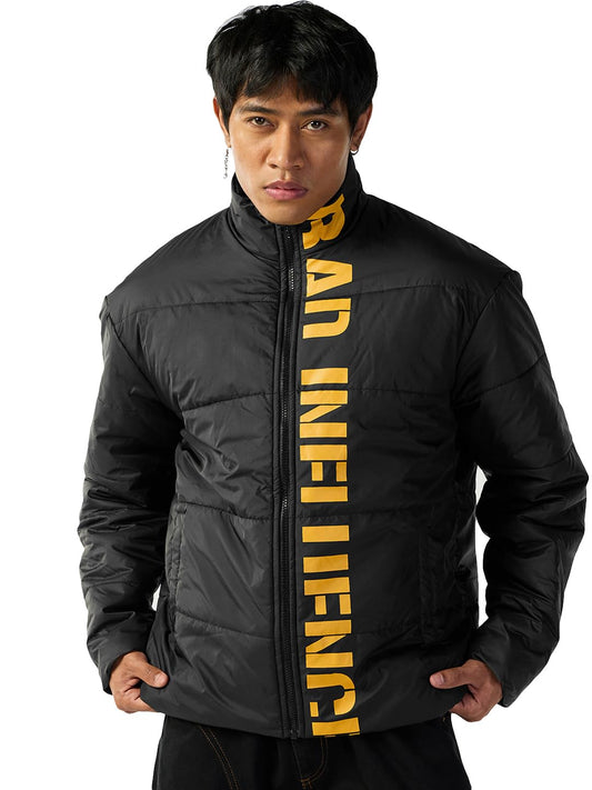 Bewakoof Mens Graphic Print Oversized Fit Full Sleeve High Neck Nylon Jacket_642554_Black_S