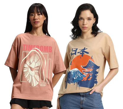 Juneberry Pure 100% Cotton Oversized Loose Baggy Fit Drop Shoulder Latest Aesthetic & Cool Graphic Prinred Half Sleeve T-Shirts
