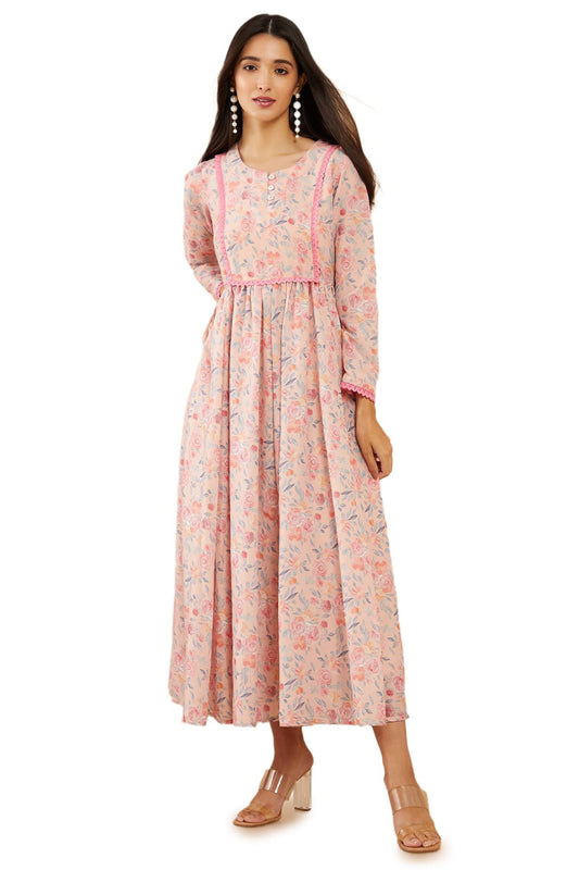 Soch Peach Muslin Digital Print Flared Fit Kurta
