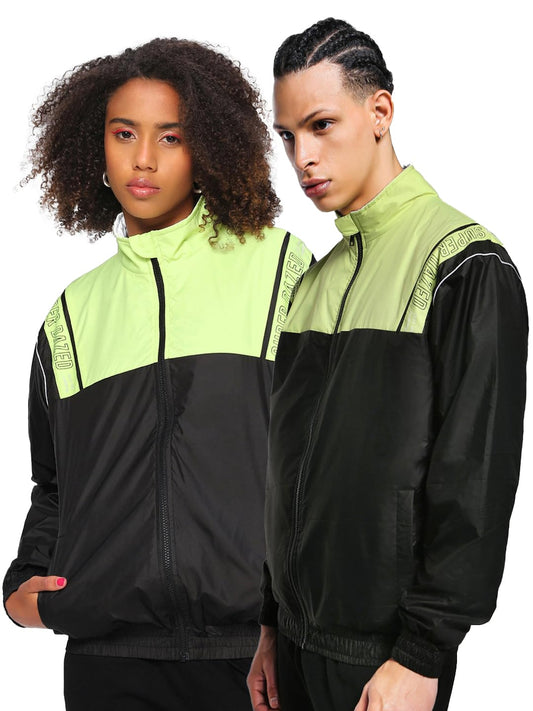 Bewakoof Unisex Color Block Unisex Fit Full Sleeve High Neck Nylon Windcheater Jacket_491997_Black_S