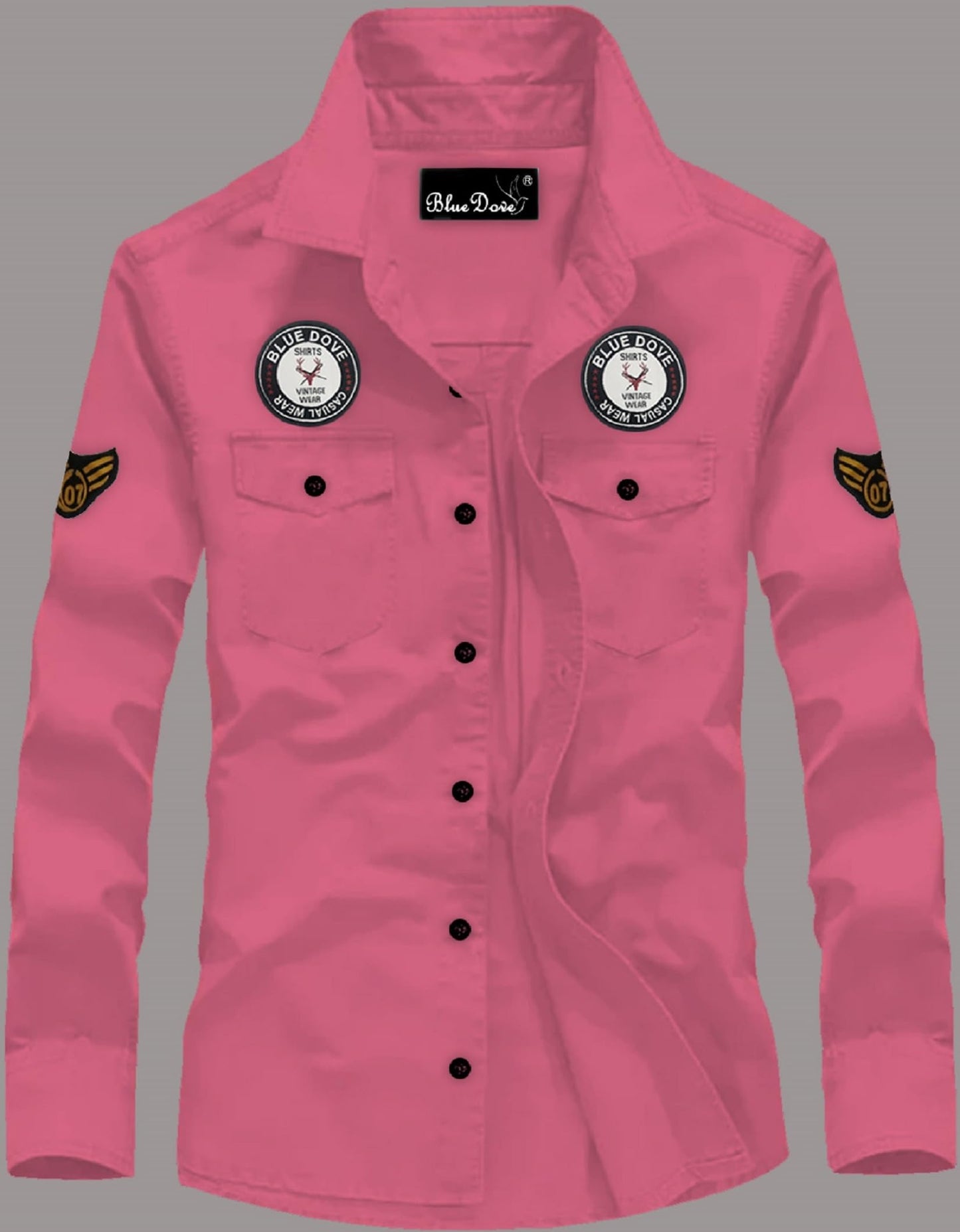 Kadiyu MenS Cotton Blend Shirt With Pockets Full Sleeves Round Collar Neck Botton Down Closure Solid Pattern Relaxed Fit And St