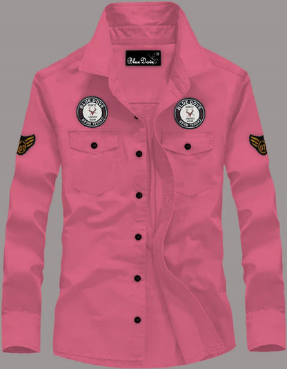 Kadiyu MenS Cotton Blend Shirt With Pockets Full Sleeves Round Collar Neck Botton Down Closure Solid Pattern Relaxed Fit And St