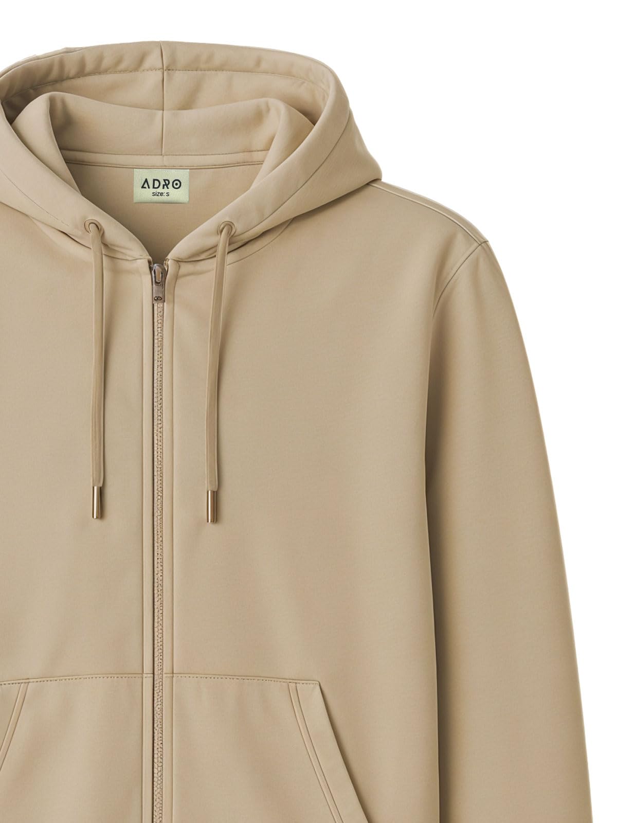 ADRO Mens Cotton Solid Zipper Hoodie Sweatshirts (ZH23-PLN-BE_Beige)