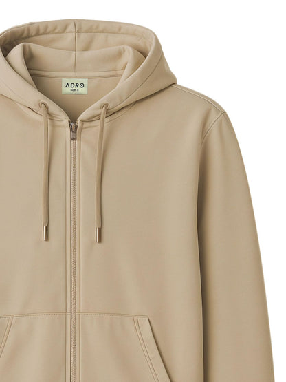 ADRO Mens Cotton Solid Zipper Hoodie Sweatshirts (ZH23-PLN-BE_Beige)