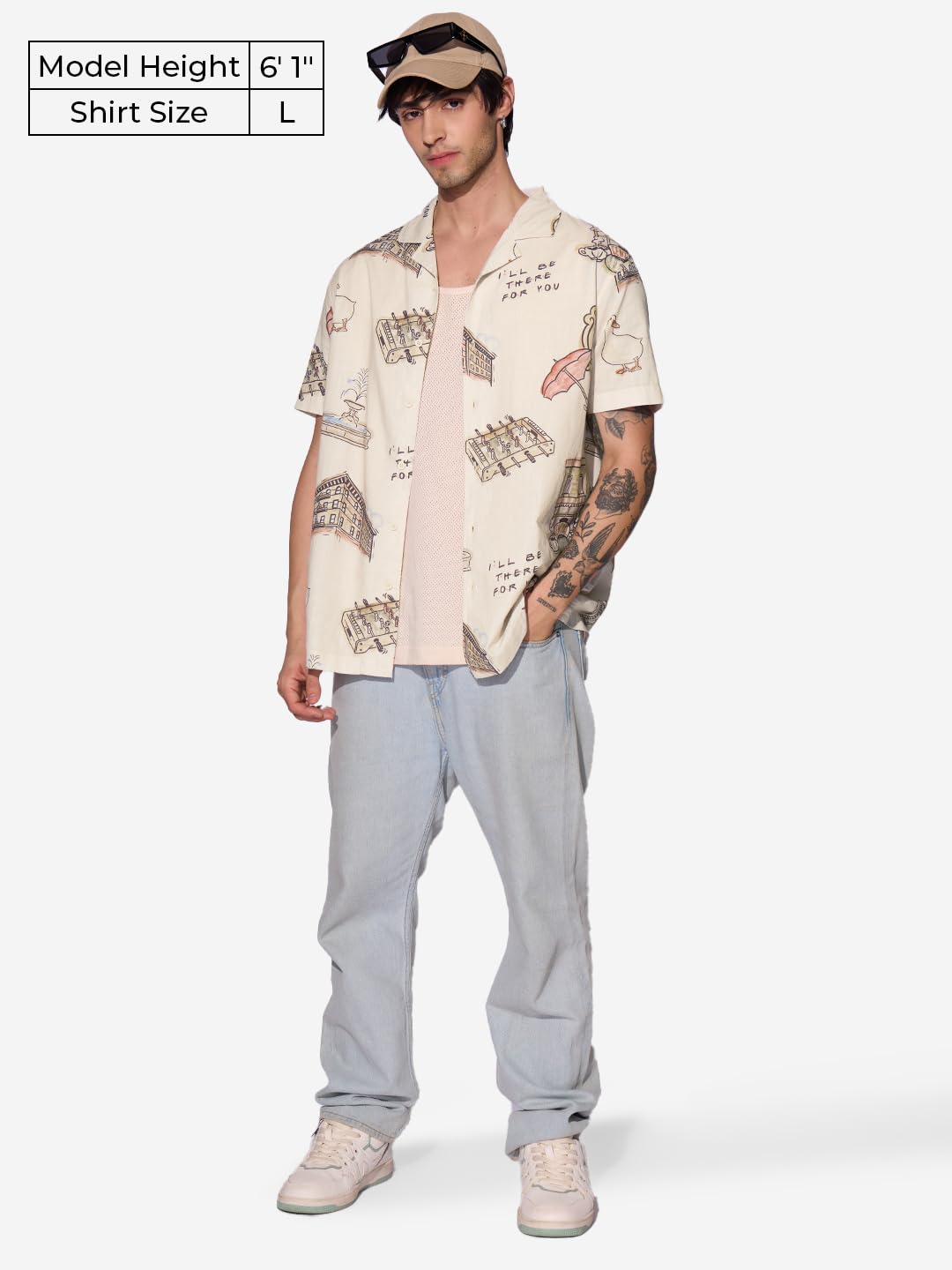 The Souled Store Official bFRIENDS: Ill Be There for You Men and Boys Half Sleeve Button Front Regular Fit Shirts Beige
