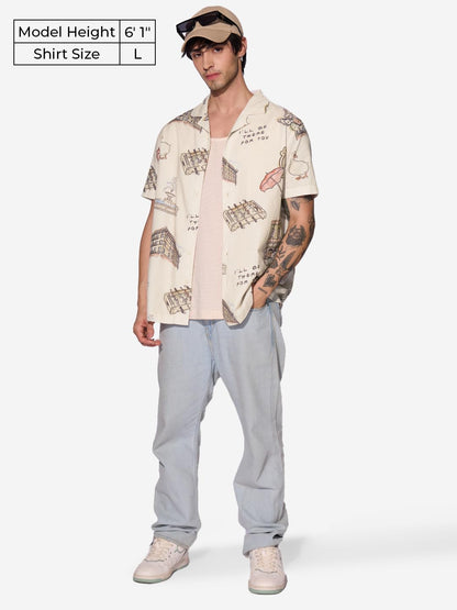 The Souled Store Official bFRIENDS: Ill Be There for You Men and Boys Half Sleeve Button Front Regular Fit Shirts Beige