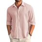 Deelmo MenS Button Down Dress Shirts Textured Long Sleeve Casual Hawaiian Beach Shirt Cream