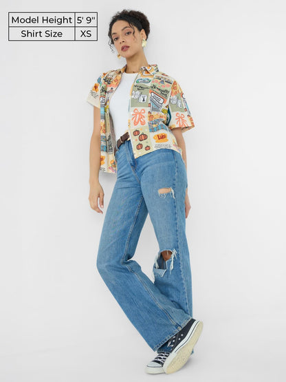 The Souled Store Gilmore Girls: The Bond Women and Girls Short Sleeves Collared Neck Button Front Multicolour Oversized Fit Cott