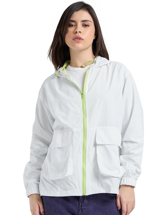 Bewakoof Air 1.0 Womens Solid Oversized Fit Full Sleeve Hooded Nylon Jacket_682721_White_2XL