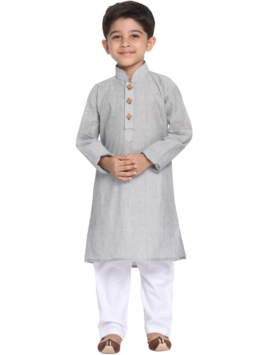 Jbn Creation Boys Pure Cotton Ash Grey And White Kurta Pyjama Set - Ethnic Elegance For Festivals | Comfortable Traditional Pure