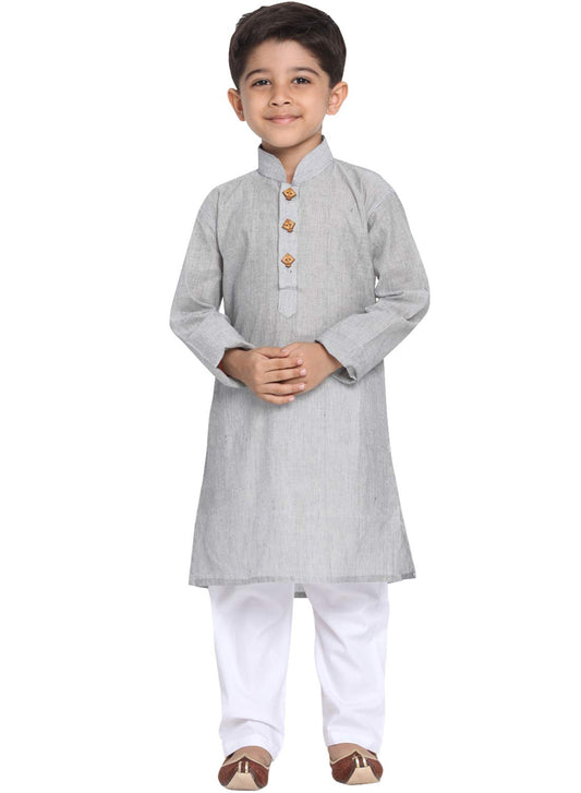 Jbn Creation Boys Pure Cotton Ash Grey And White Kurta Pyjama Set - Ethnic Elegance For Festivals | Comfortable Traditional Pure