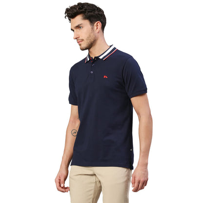 Dennis Lingo MenS Pure Cotton Solid Half Sleeves Polo T-Shirt (Navy)