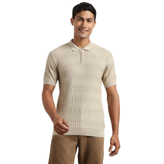 Nobero MenS Self Design Regular Fit Polo Shirt (1M-Twpo-R0016_Stone