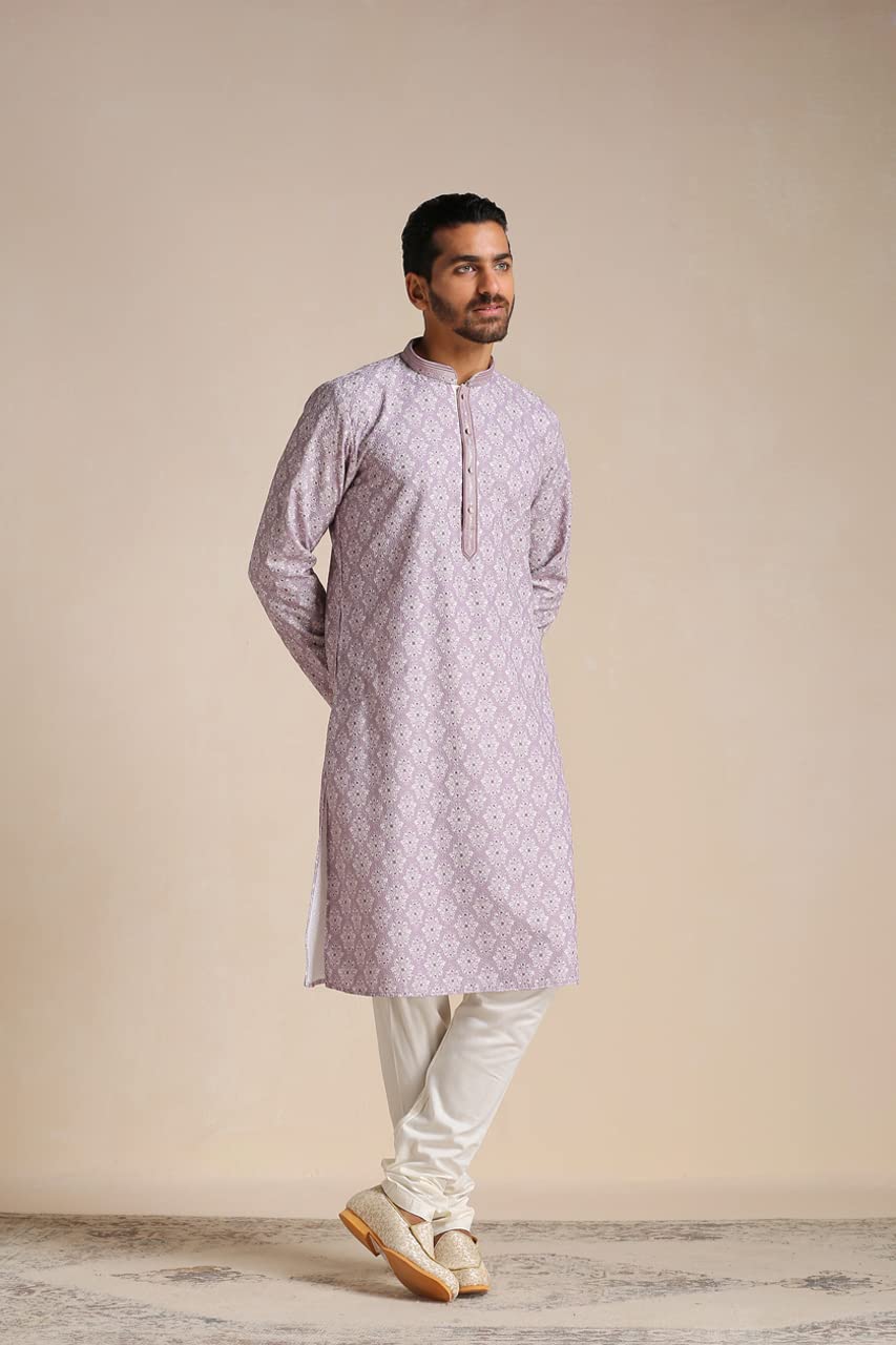 Manyavar Kurta Set For Men, Full Sleeves Mandarin Collar Ethnic MenS Kurta Set For Engagement, Wedding, Party Blended Cotton Pr