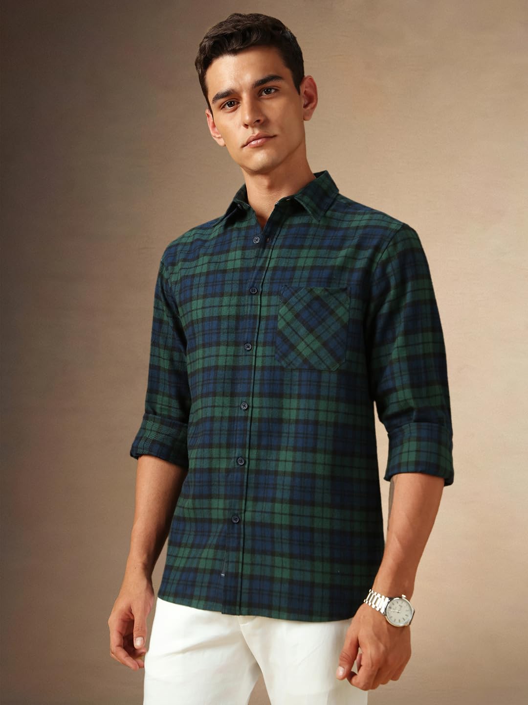 Dennis Lingo Men Flannel Check 100% Cotton Relaxed Fit Full Sleeves Shirts Teal
