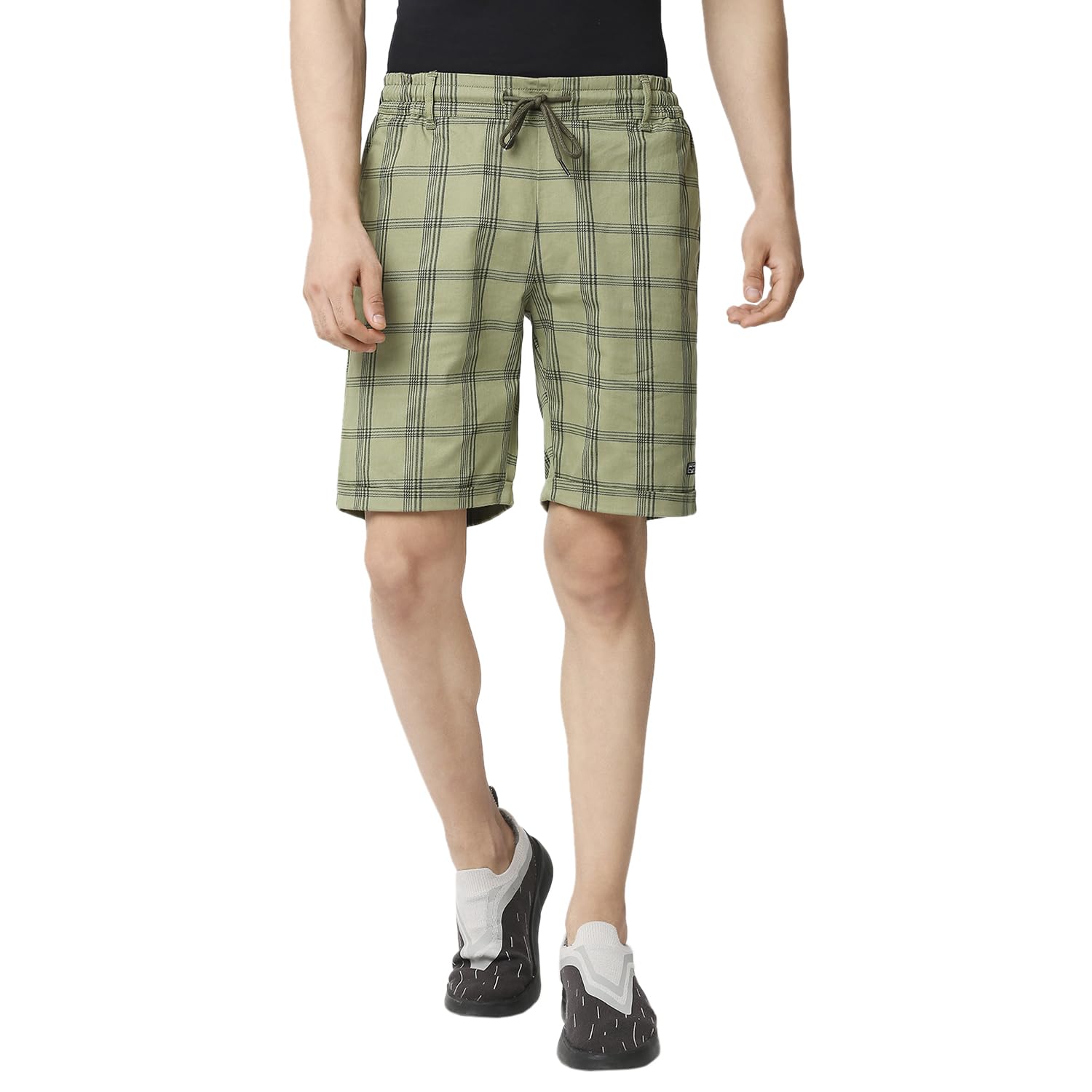 Thomas Scott Mens Checkered Slim Fit Shorts Olive