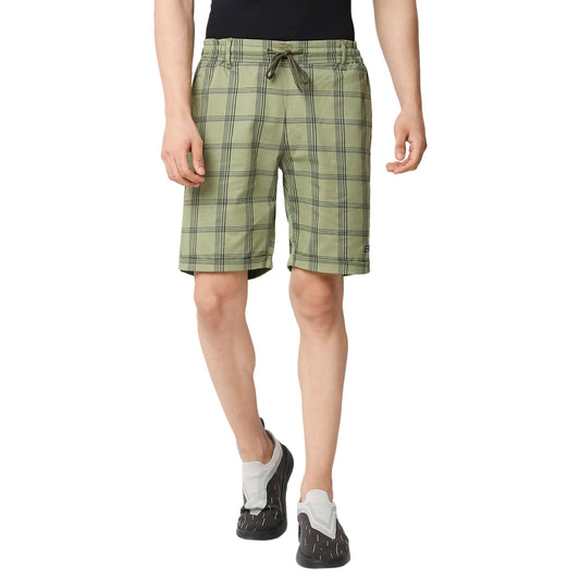 Thomas Scott Mens Checkered Slim Fit Shorts Olive