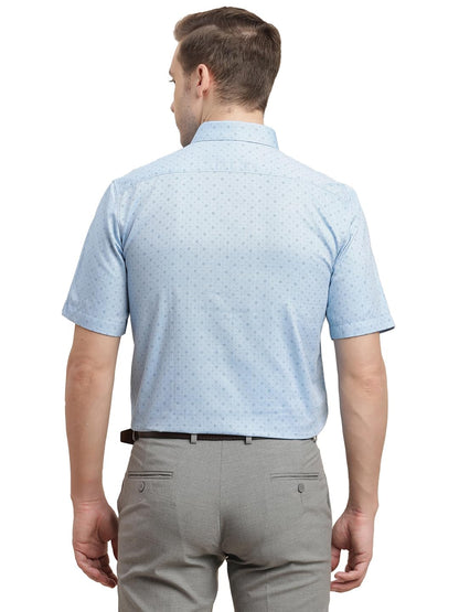Turtle Men 100% Cotton Regular Fit Light Blue Printed Half Sleeve Formal Shirt