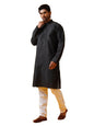 SOJANYA (Since 1958 Men's Silk Bend Krochet Thread Embroidered Black Kurta with White Pyjama
