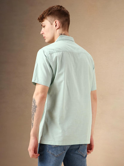 Dennis Lingo MenS| Green| Half Sleeve| Cuban Collar| Solid| Regular Fit| Casual Shirt