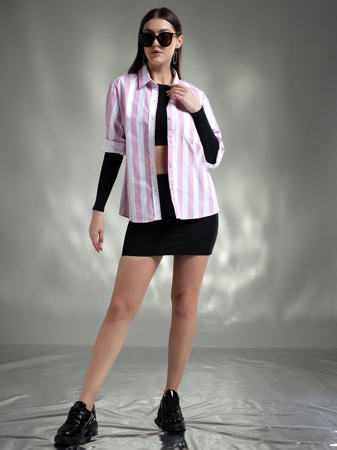 Kotty WomenS Striped Looking Spread Collar Shirts(Multicolor,S)