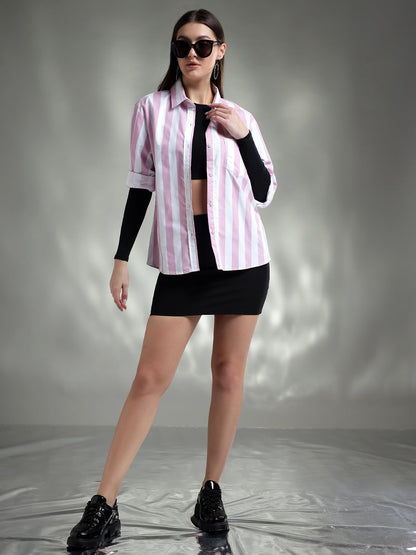 Kotty WomenS Striped Looking Spread Collar Shirts(Multicolor,S)