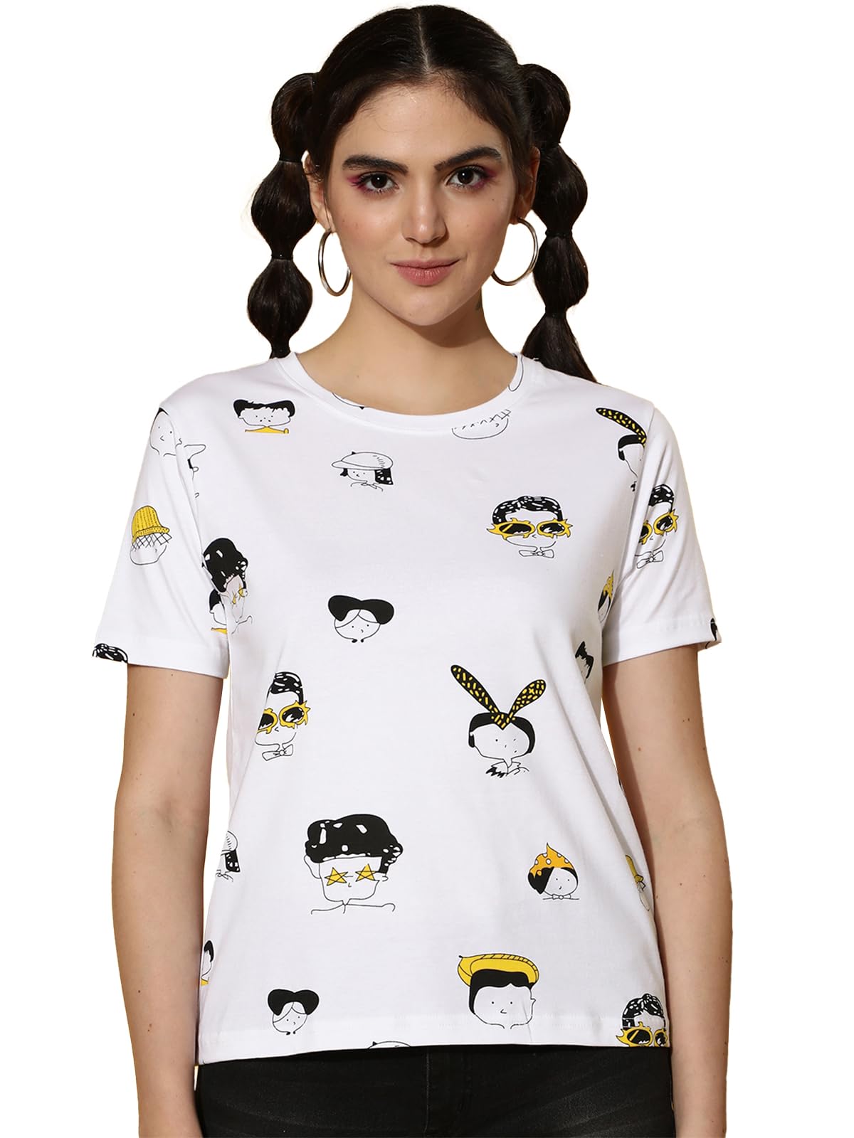 Juneberry White Cotton Round-Neck T-Shirt With Conversational Print Or Women