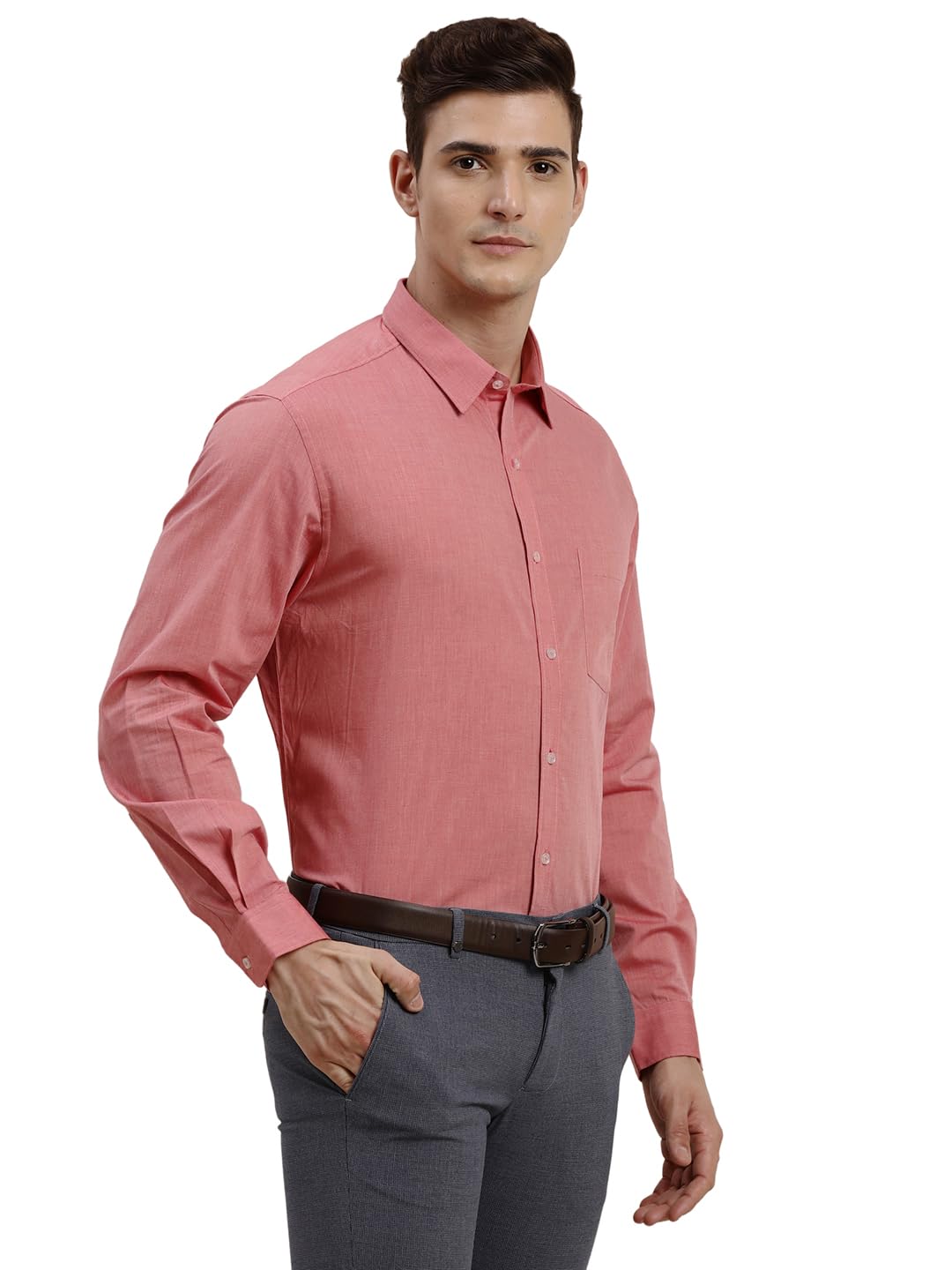 Turtle Men 100% Cotton Regular Fit Solid Pink Formal Shirt