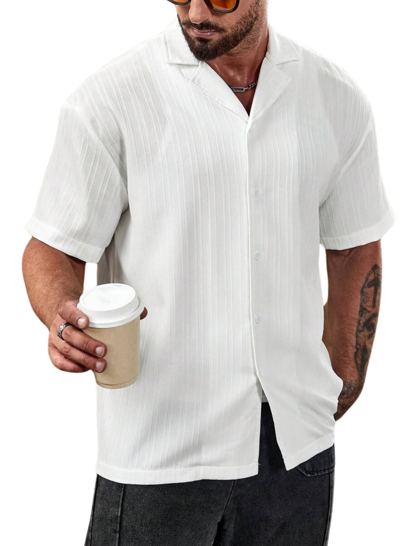 Funky Rich Men Cotton Classic Fit Textured Cotton Shirts || Casual Shirt || Stylish Half Sleeve Shirt || Fancy Shirt (In, Alpha,