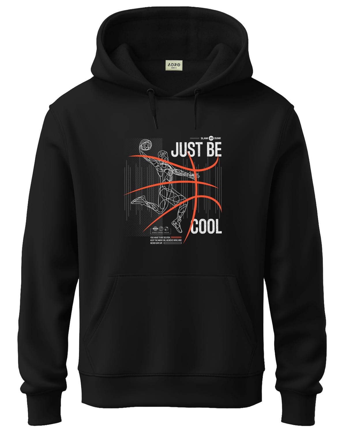 ADRO Men's Cotton Blend Neck Hooded Sweatshirt (H24-BCL-BL_Black