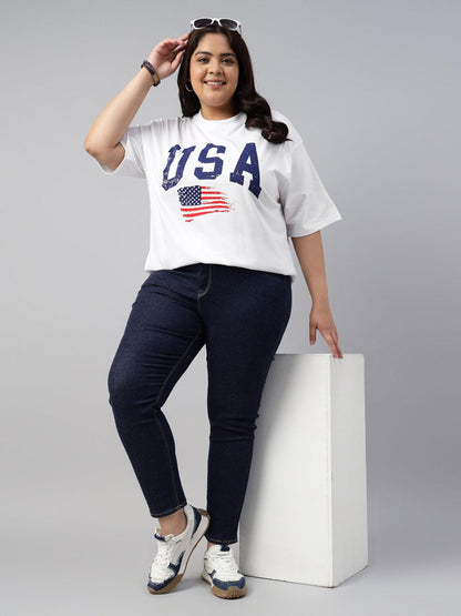 Juneberry 100% Pure Cotton Oversized Loose Baggy Fit Drop Shoulder Graphic Printed Plus Size T-Shirt Combo For Women (Pack Of 2)