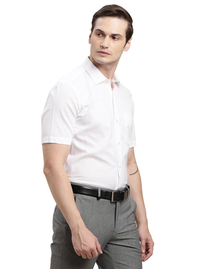 Turtle Men 100% Cotton Regular Fit White Solid Half Sleeve Formal Shirt