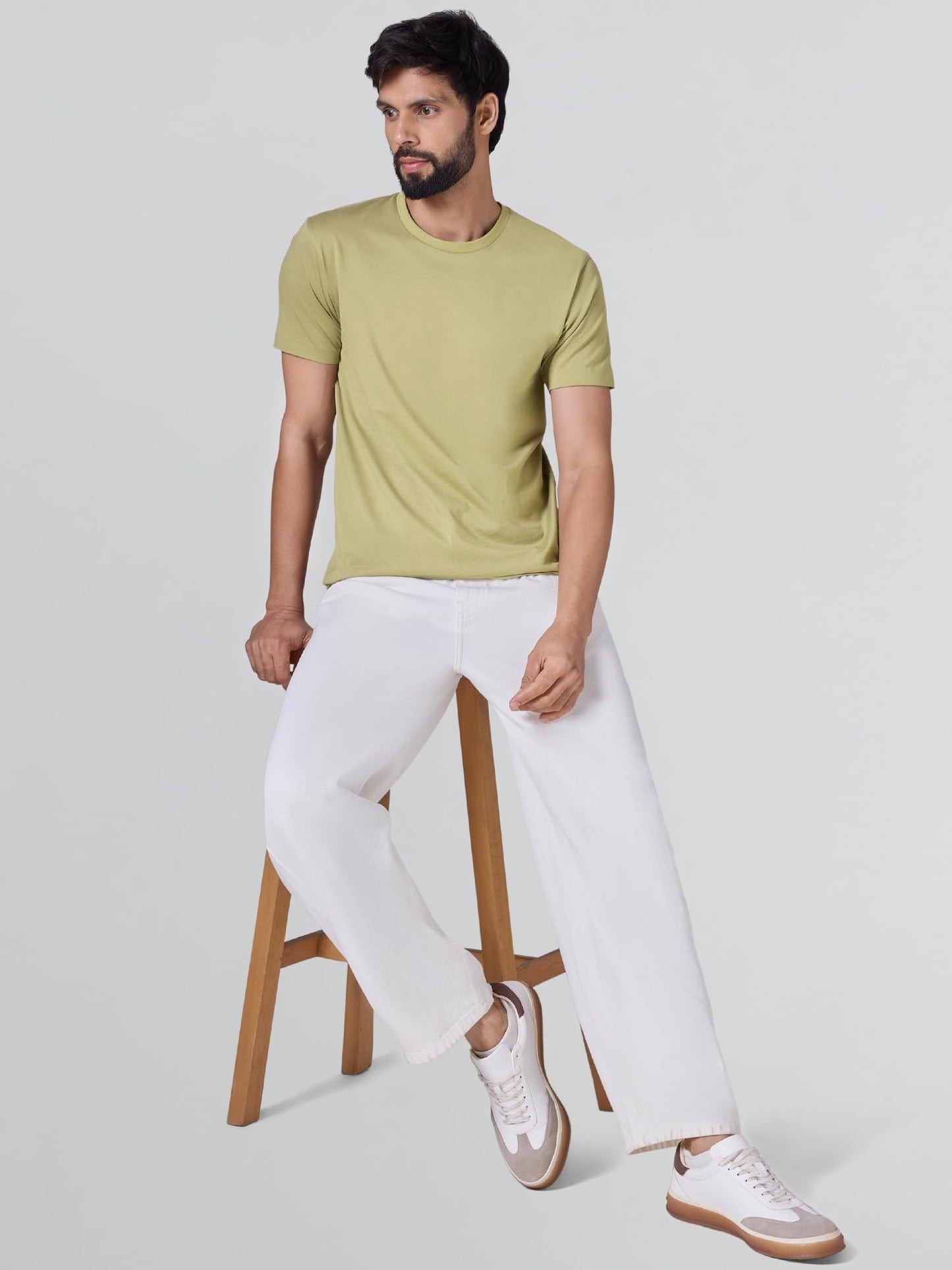 XYXX Iconique Mens Solid Supima Cotton T-Shirt | Round Neck Tshirts | Half Sleeves | Solid-Regular Fit | Moss Brown