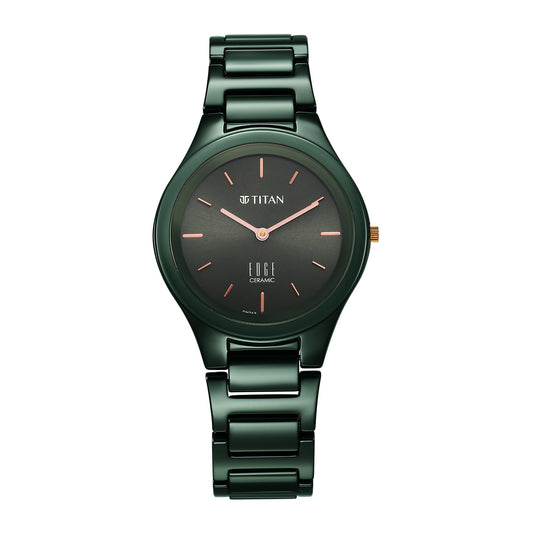 EDGE Titan Ceramic Quartz Analog Green Dial Ceramic Strap Watch for Women-NS2653QC06/NT2653QC06