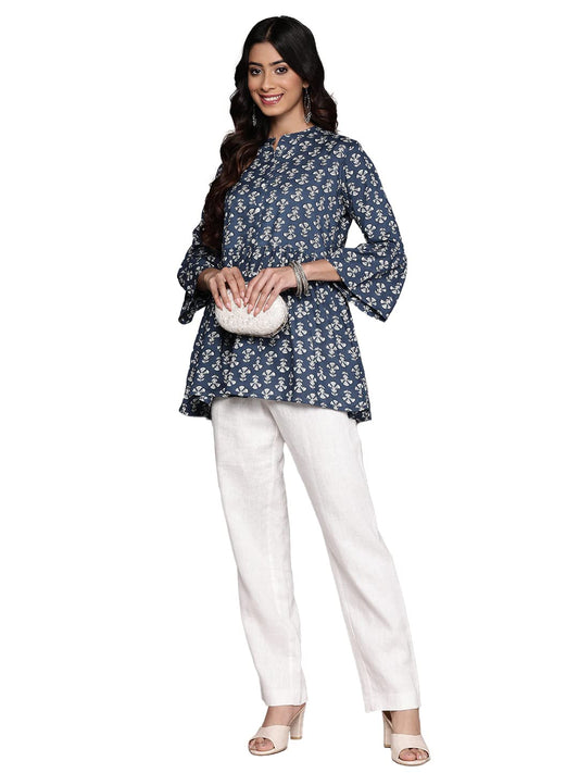 anubhutee Women's Viscose Rayon Floral Navy Blue Printed A-Line Kurti