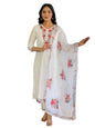Naixa WomenS White Viscose With Cotton Lining Embroidered Straight Kurta With Viscose Pant And Taby Embroidered Laced Dupatta S