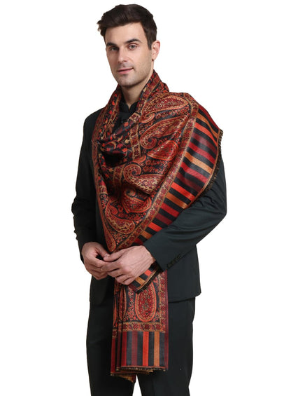 Weavers Villa Mens Acro Wool Blended Shawl - Handloom Woven Paisley Pattern - Stoles for Men - Gents Shawls - Soft & Warm Wrap