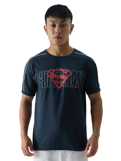 The Souled Store Official Superman: Logo Mens and Boys Loose fit Graphic Printed Half Sleeve Rayon Blue Color Summer Shirts Shir