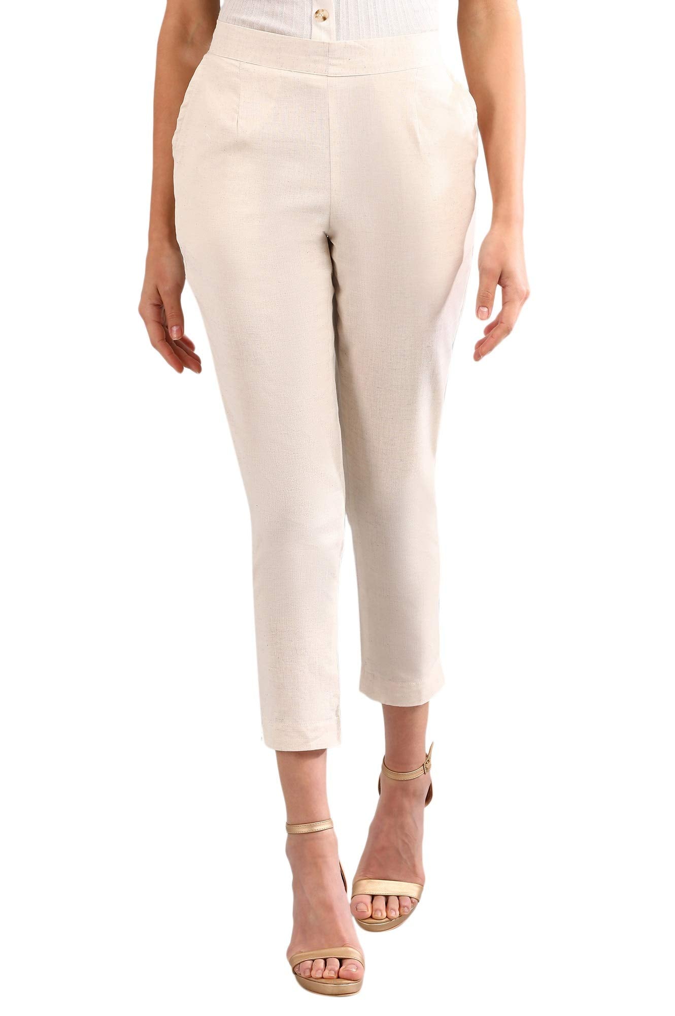 Aurelia WomenS Regular Fit Trousers (20Cra60015-600358_Beige_L)