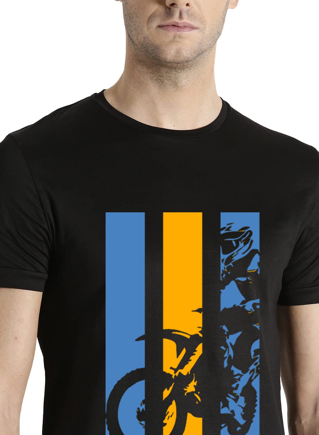ADRO Men's Bike Rider Printed Cotton T-Shirt (RN22-2-BIK-BL_Black)