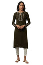 W for Woman Olive Embroidered Kurta