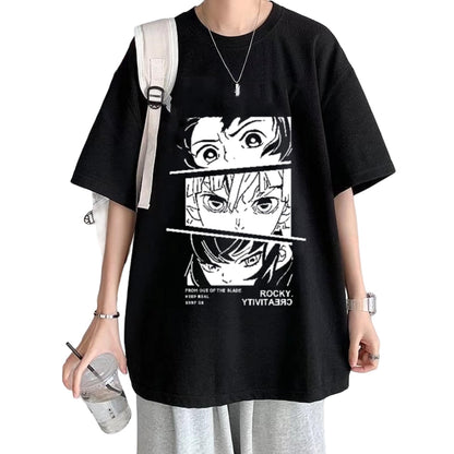 Thalasi Oversized Loose Baggy Fit Drop Shoulder Half Sleeves Pure Cotton The Original Anime Graphic Printed T-Shirt For Men Blac